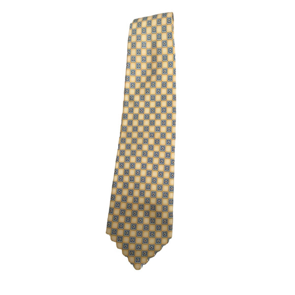 Firenze Other - Firenze Pure Silk 58 in X 3.5 in Golden Yellow with Blue Design Men's Silk Tie